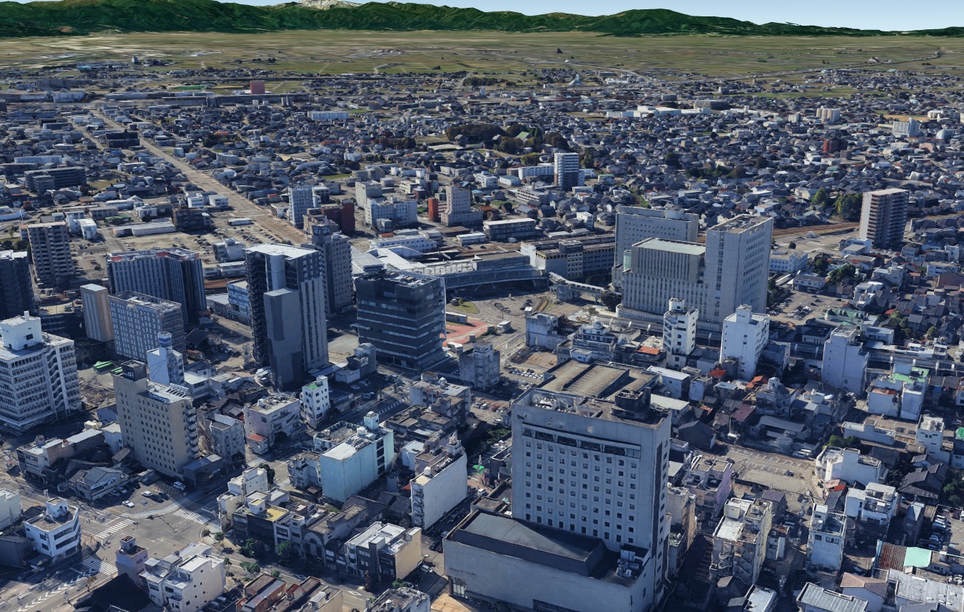 【グーグルアース】富山県高岡市 高岡駅前