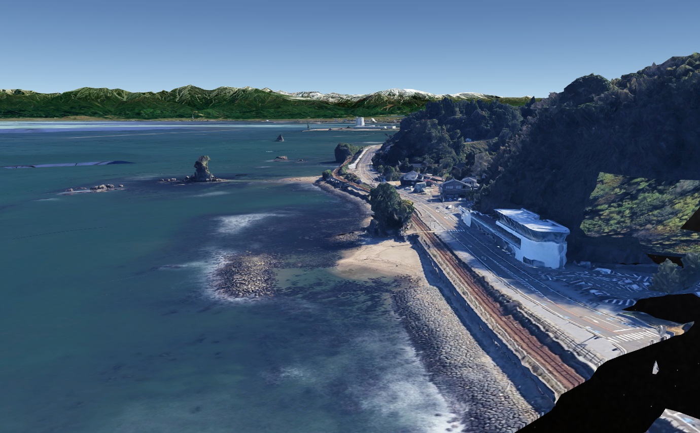 【グーグルアース】富山県高岡市 雨晴海岸