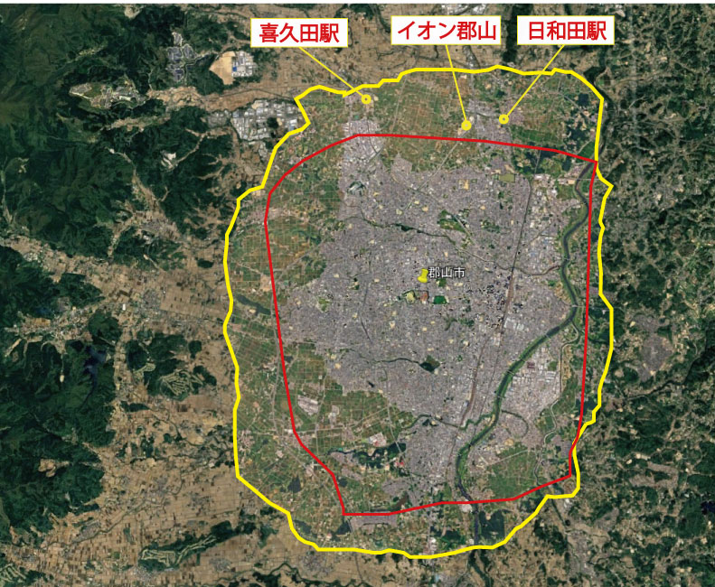 グーグルアース新旧3Dエリア 福島県郡山市