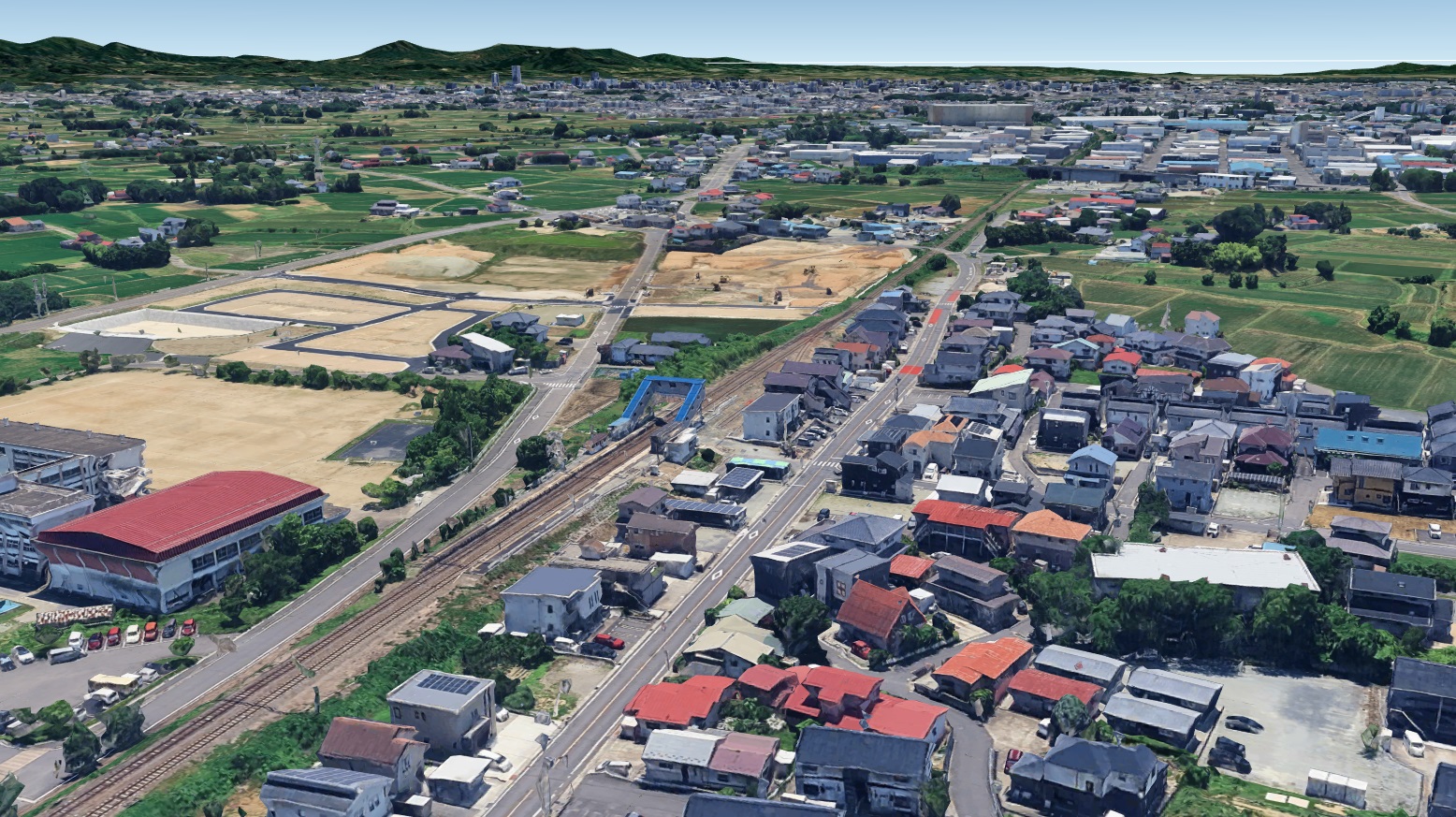 グーグルアース新3Dエリア 磐越西線喜久田駅