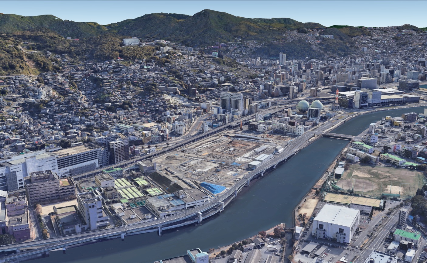グーグルアース長崎県長崎市 3D更新前 長崎スタジアムシティ