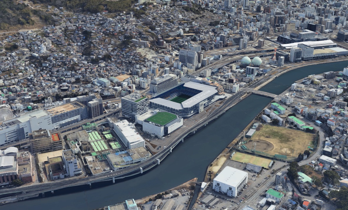 グーグルアース長崎県長崎市 3D更新後 長崎スタジアムシティ