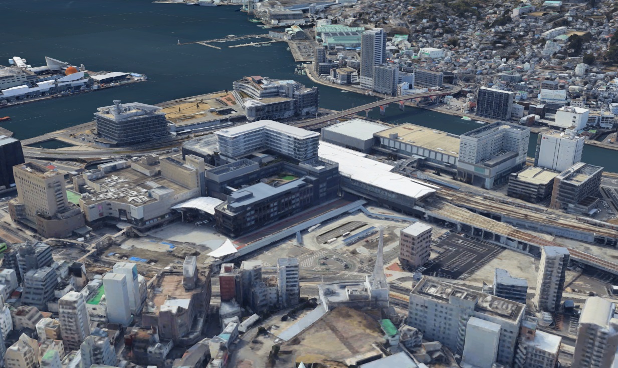 グーグルアース長崎県長崎市 3D更新後 長崎駅前