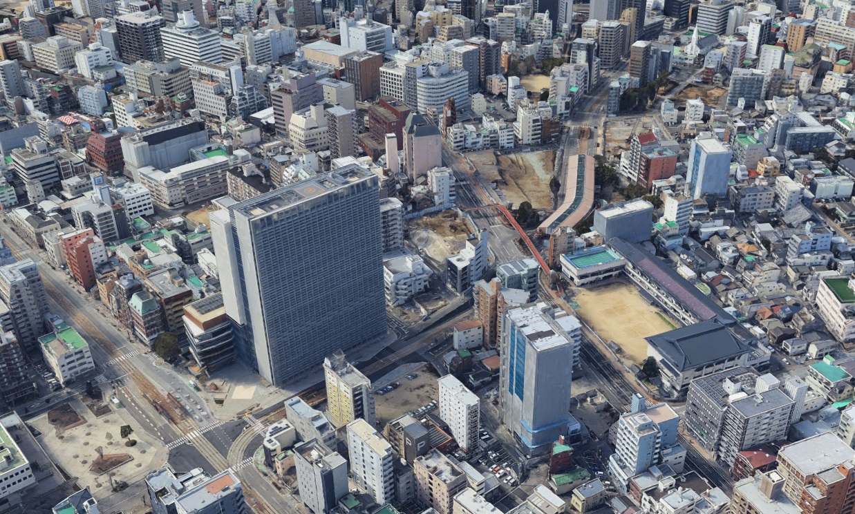 グーグルアース長崎県長崎市 3D更新後 長崎市役所 新庁舎と旧庁舎跡地