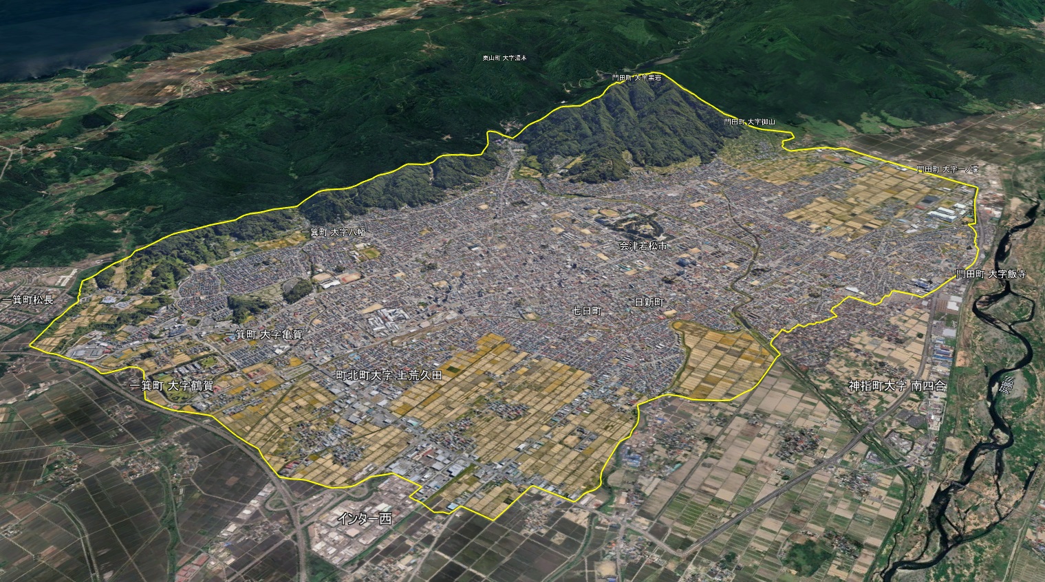 Google Earth 福島県会津若松市の3Dエリア