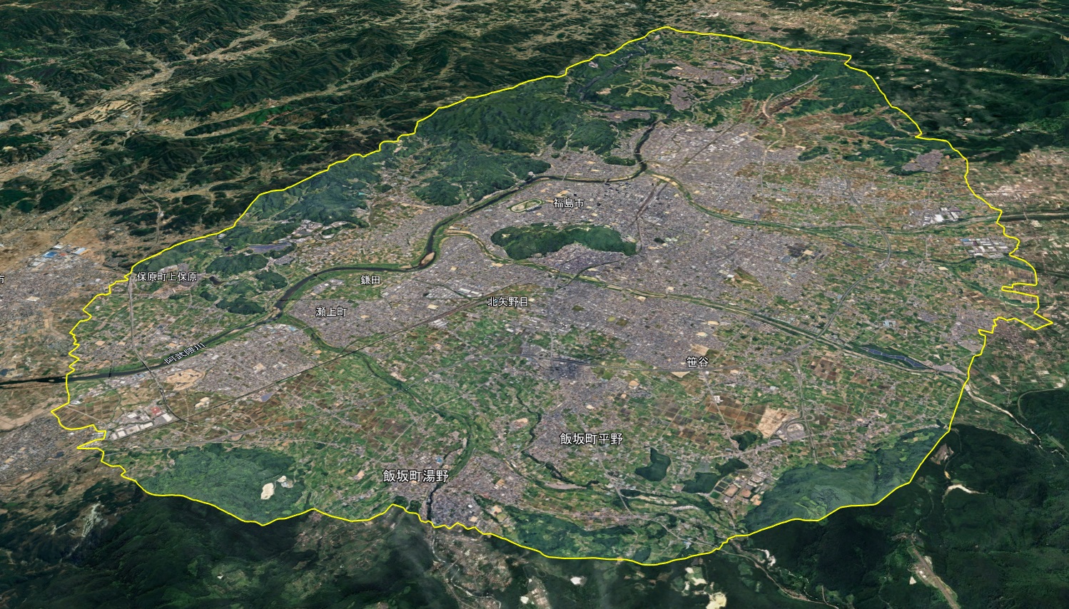 Google Earth 福島県福島市の3Dエリア