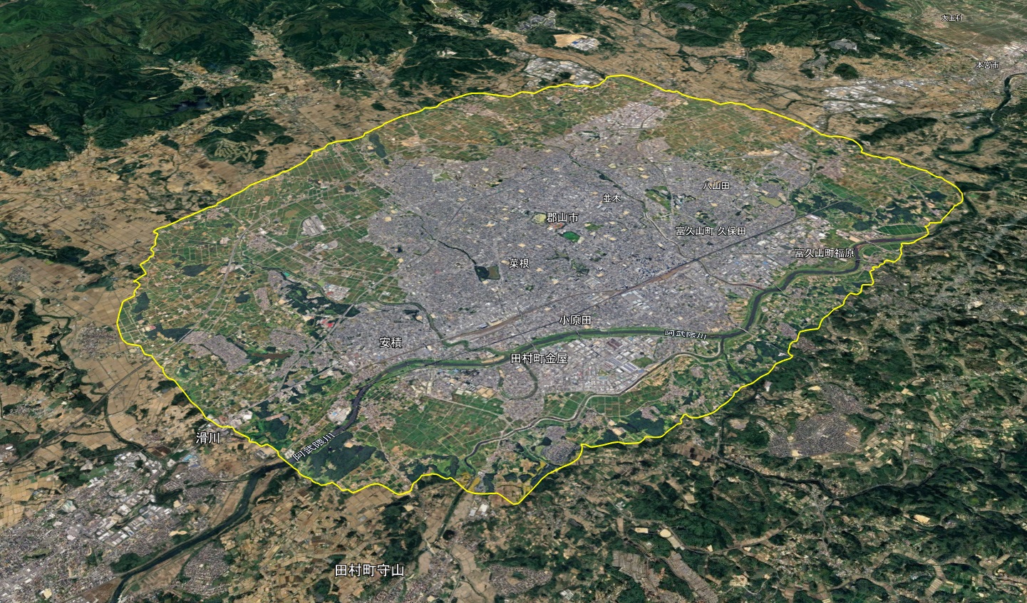Google Earth 福島県郡山市の3Dエリア