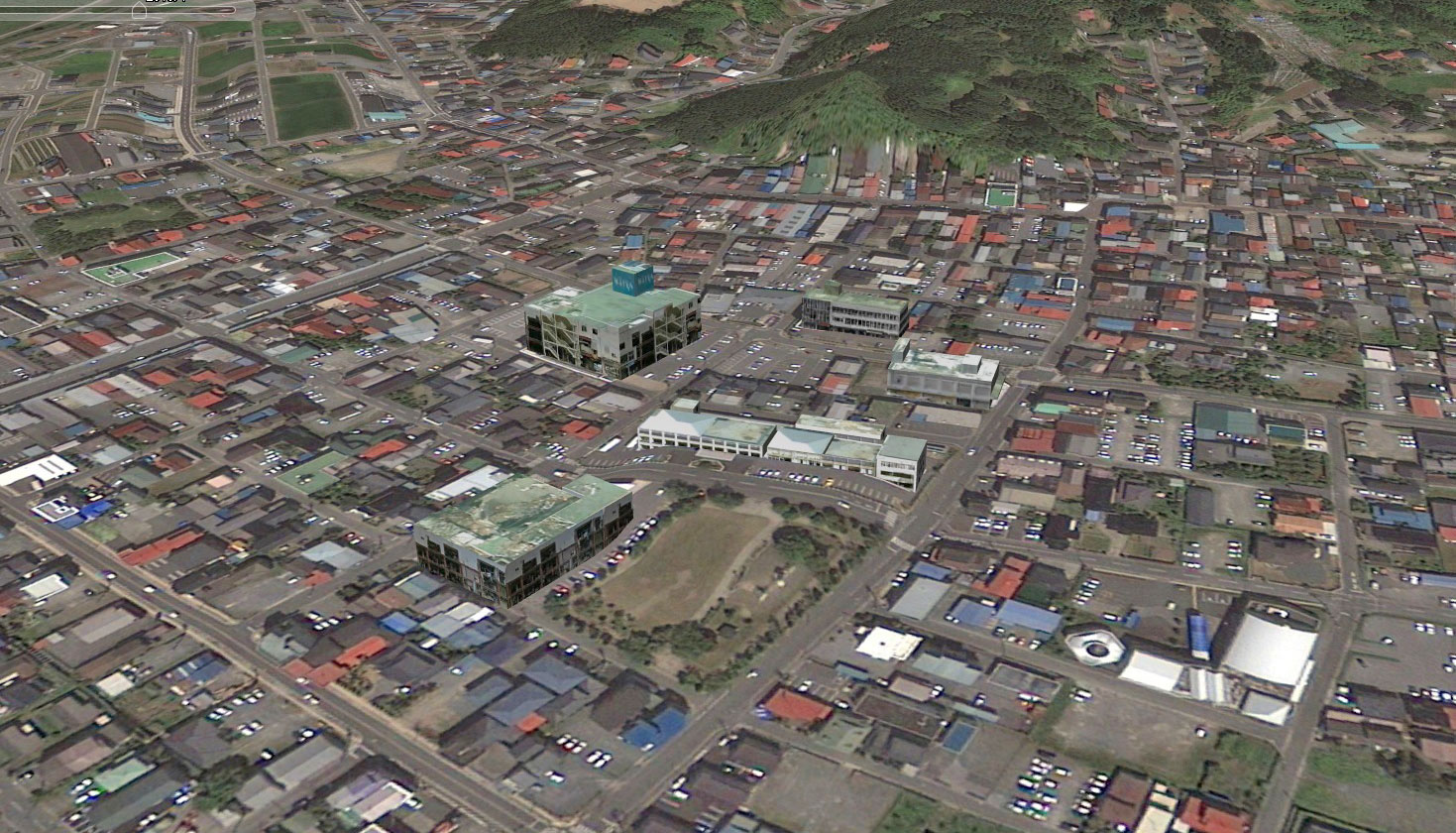 Google Earth 岩手県 陸前高田市 市街地2D画像と個別マッピング(2010年7月)