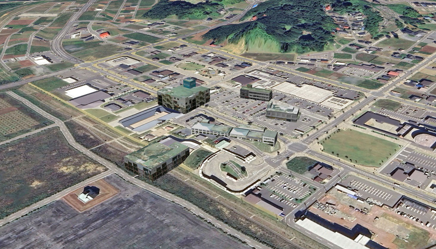 Google Earth 岩手県 陸前高田市 市街地2D画像と個別マッピング