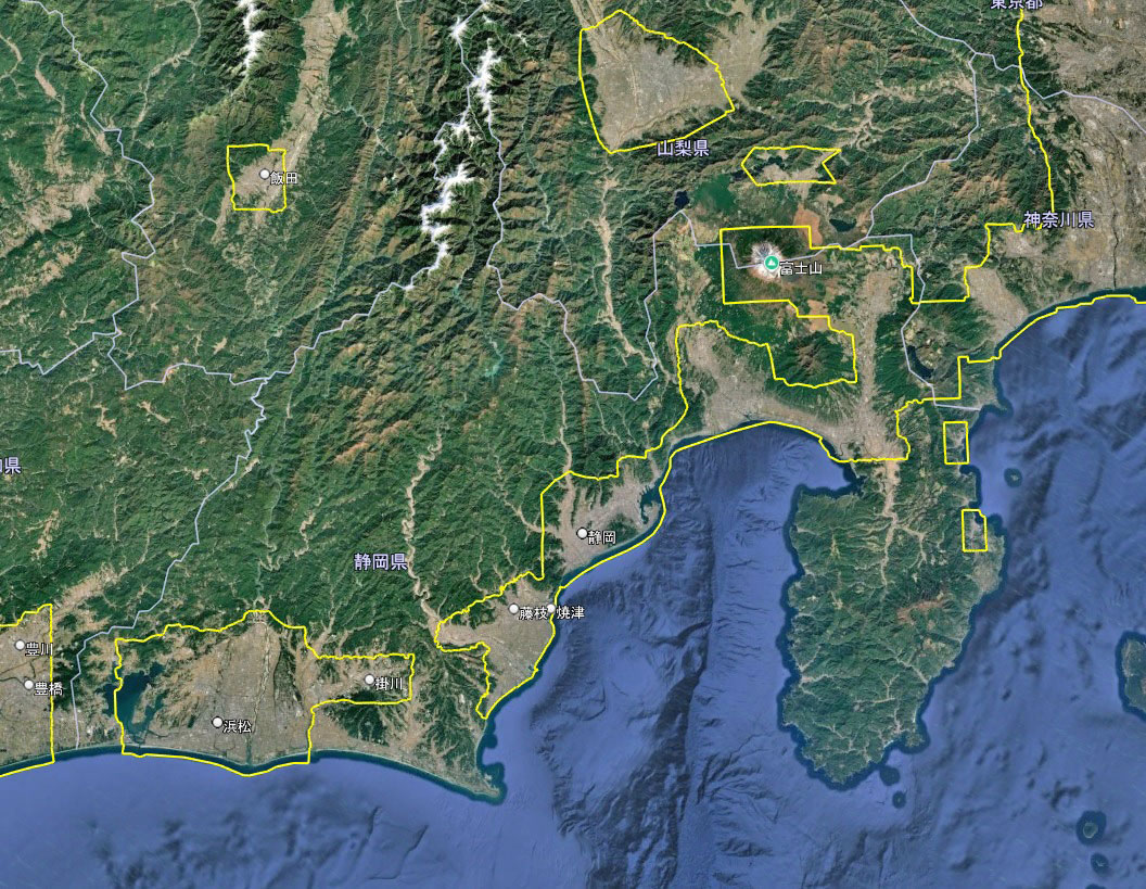 Google Earth 静岡県 3D表示エリア