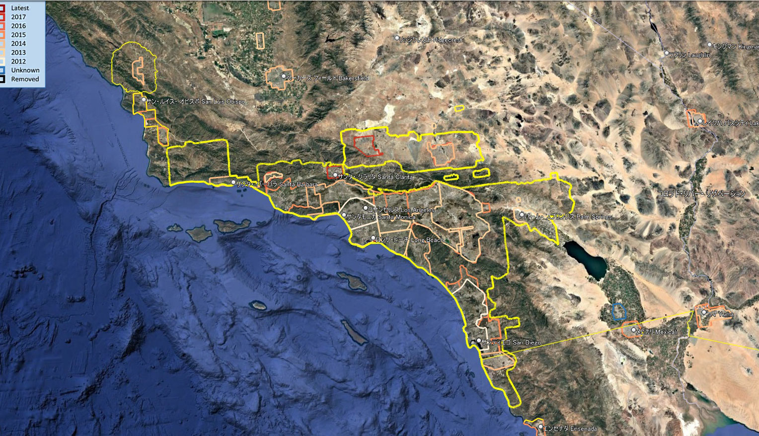 Google Earth 3D coverage around Los Angels(2012-2017)