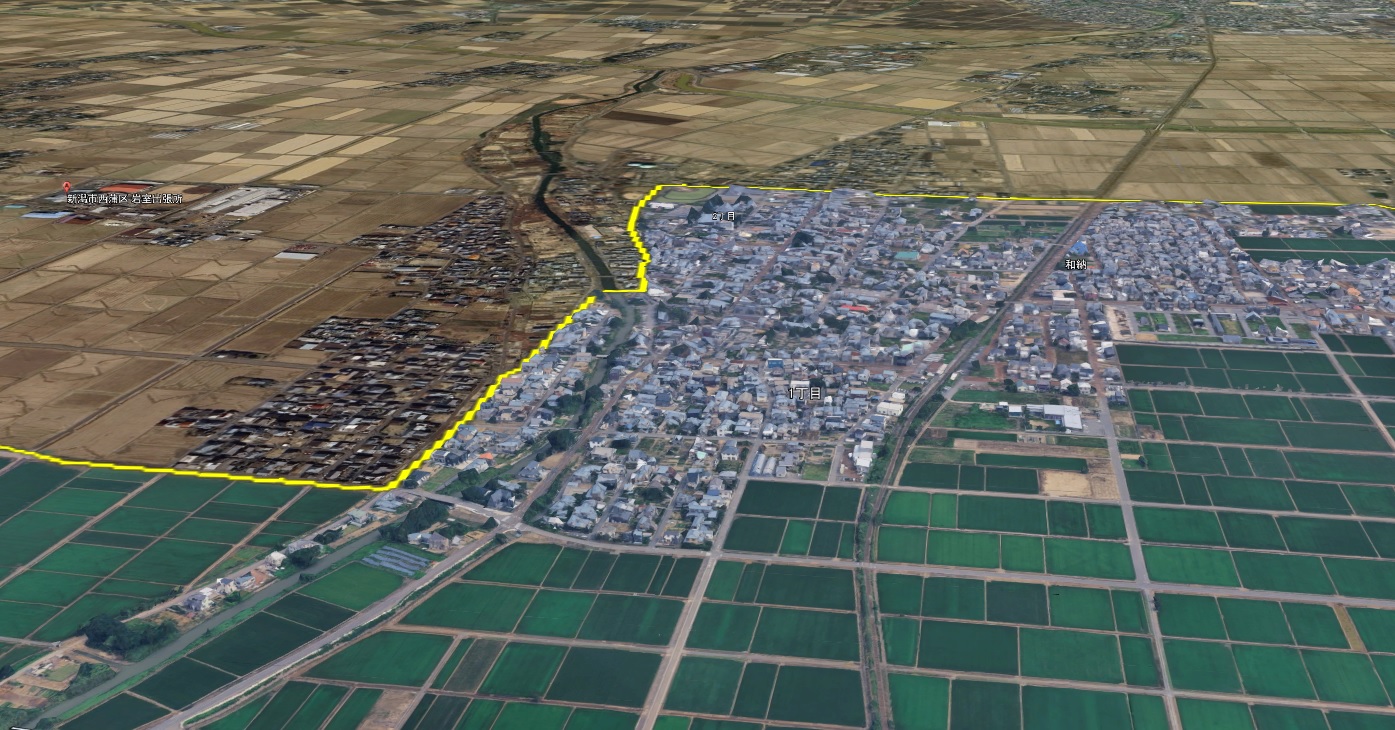 Google Earth 新潟県 新潟市岩室 2.5D表示エリア