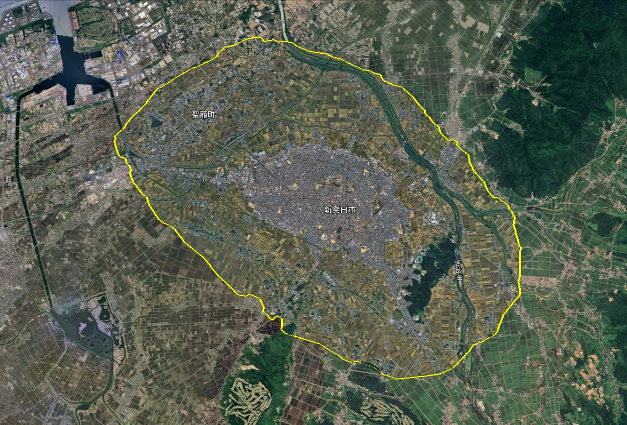 Google Earth 新潟県 新発田市 3D表示エリア