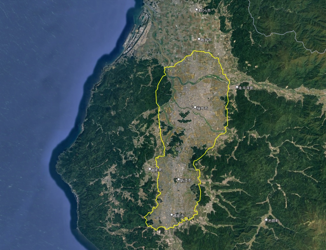 Google Earth 福井県福井市周辺 3D表示エリア