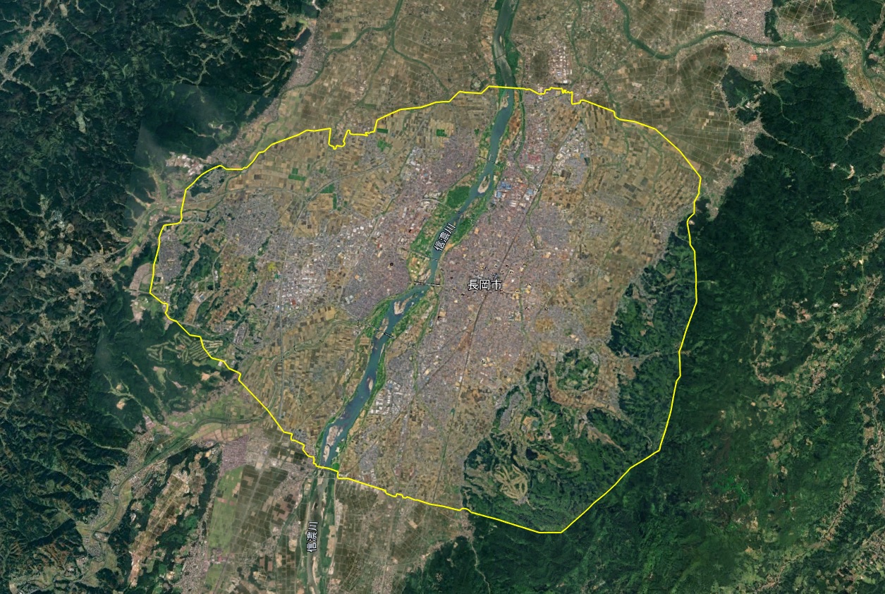 Google Earth 新潟県 長岡市 3D表示エリア