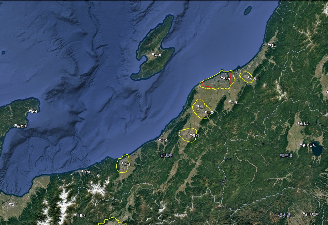 Google Earth 新潟県 3D表示エリア
