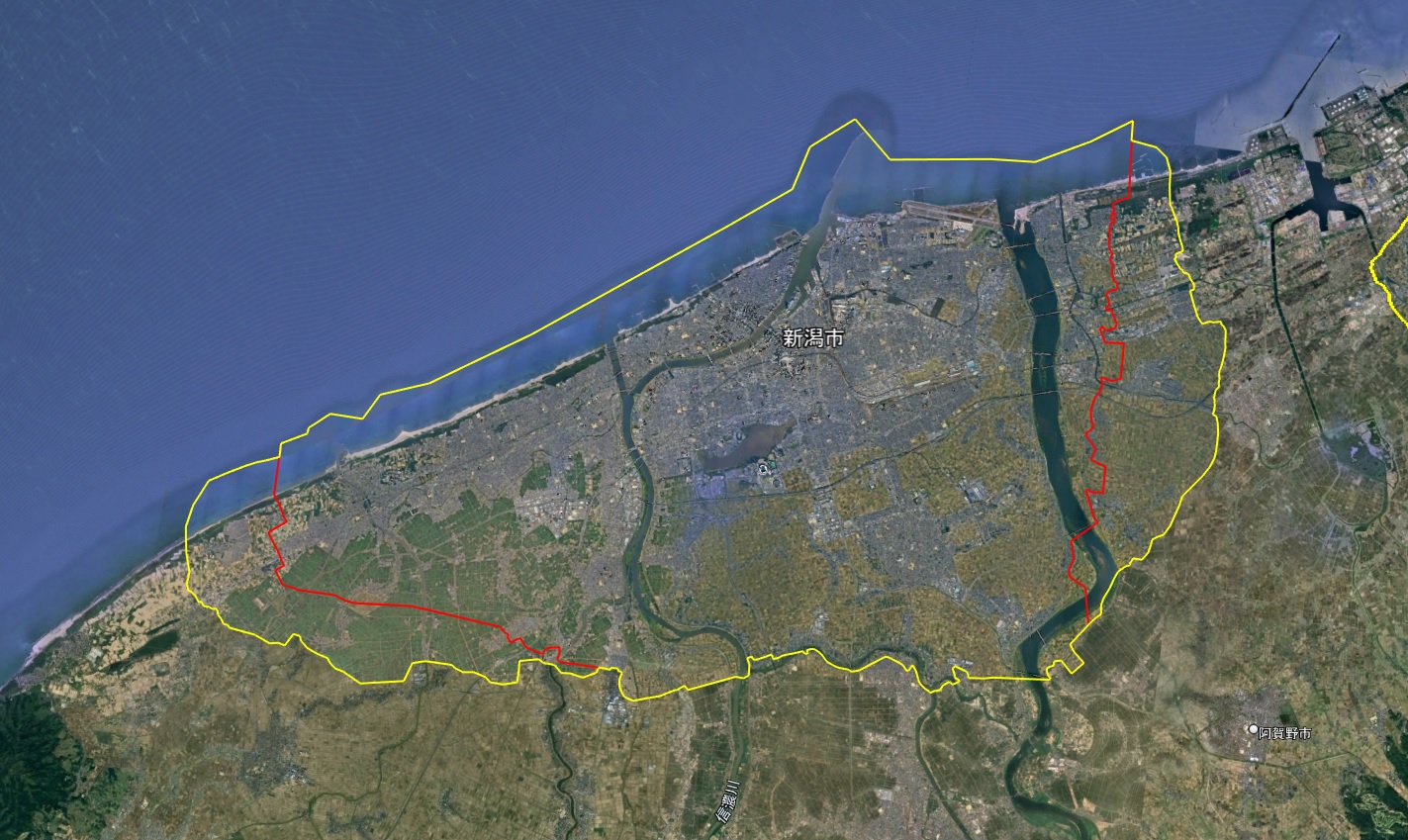 Google Earth 新潟県 新潟市 3D表示エリア