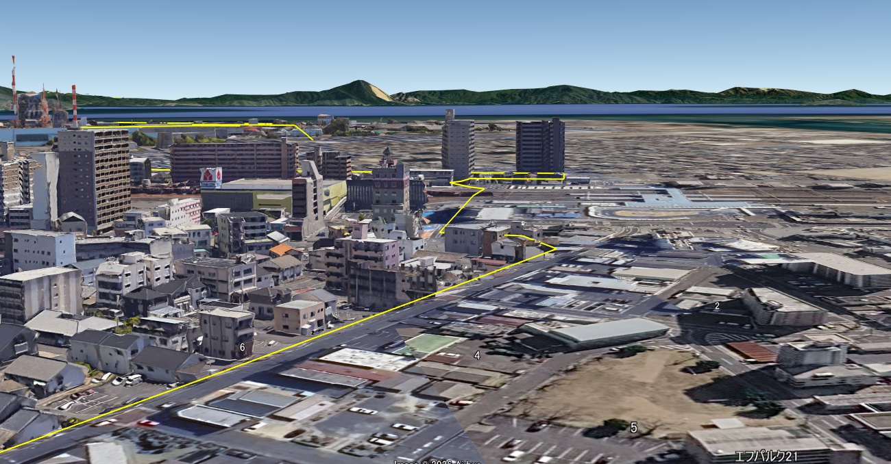 【Google Earth 岩国市】駅を境に3Dと2D|“半分だけ立体”に見える地方都市