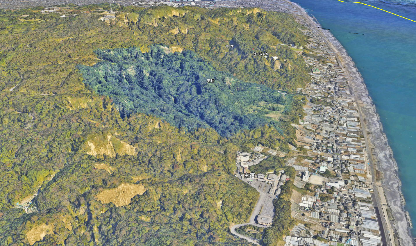 【Google Erath】久能山東照宮のある日本平一帯 3D表示