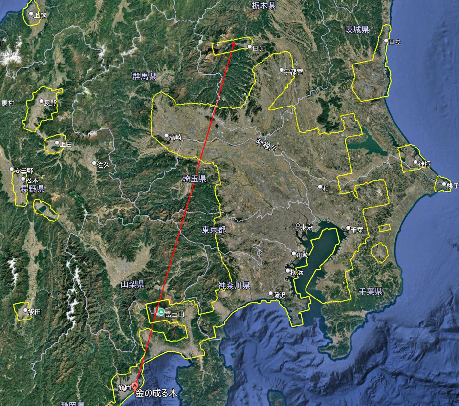 Google Earth 久能東照宮→富士山→日光東照宮