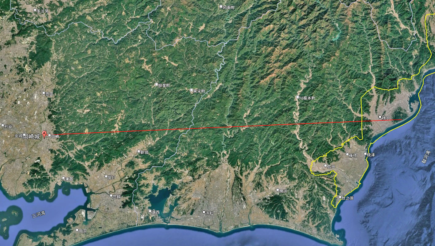 Google Earth 久能東照宮→駿府城→岡崎城