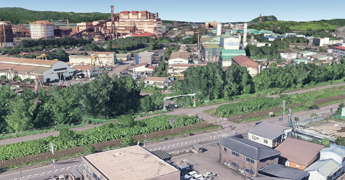 Google Earth 3D 室蘭市 初代 室蘭駅考察-日本製鋼所 室蘭製作所 一門
