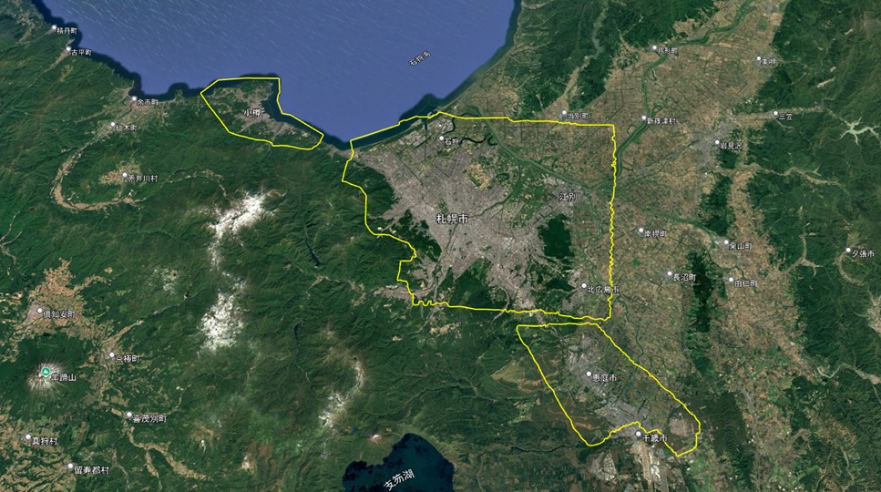 【Google Earth 3D表示エリア拡大】北海道 札幌市周辺・小樽市・恵庭市周辺:合体前