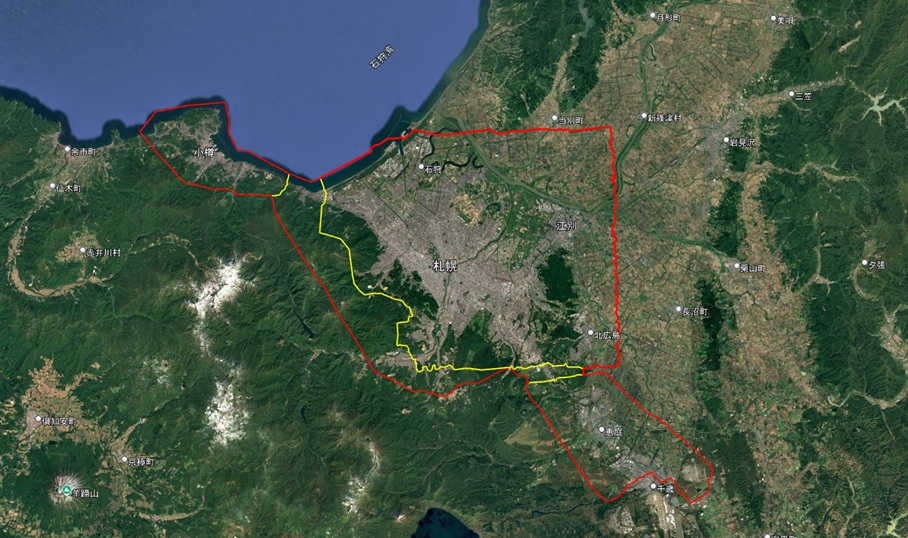 【Google Earth 3D表示エリア拡大】北海道 札幌市周辺・小樽市・恵庭市周辺:合体前後
