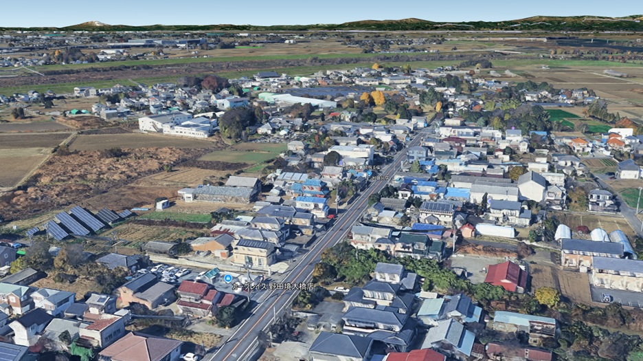 Google Earth 3D 千葉県 野田市 関宿町 中心街