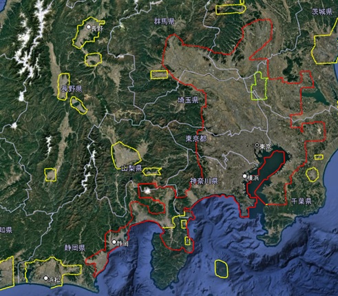 【Google Earth 3D表示エリア】首都圏・関東・静岡一大3D表示エリア:伊豆地方拡大前