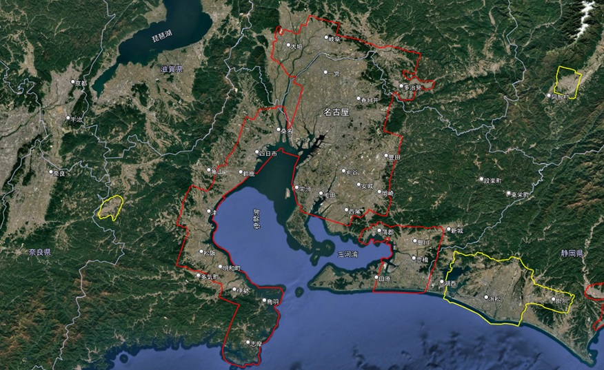 【Google Earth 3D表示エリア】名古屋都市圏-豊橋市周辺 拡大後