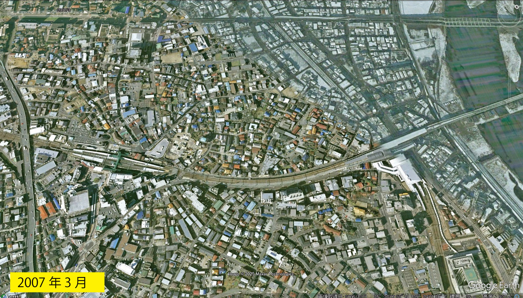 Google Earth 衛星写真(2D)登戸・向ヶ丘遊園 2007年3月