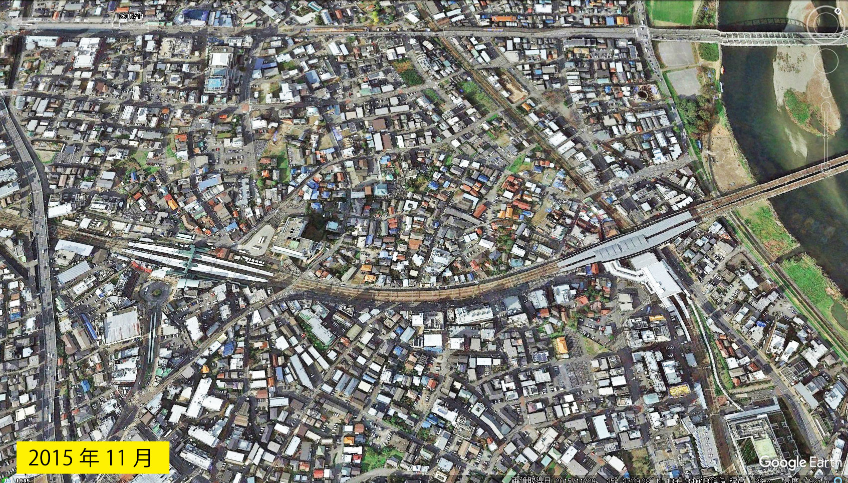 Google Earth 衛星写真(2D)登戸・向ヶ丘遊園 2015年11月