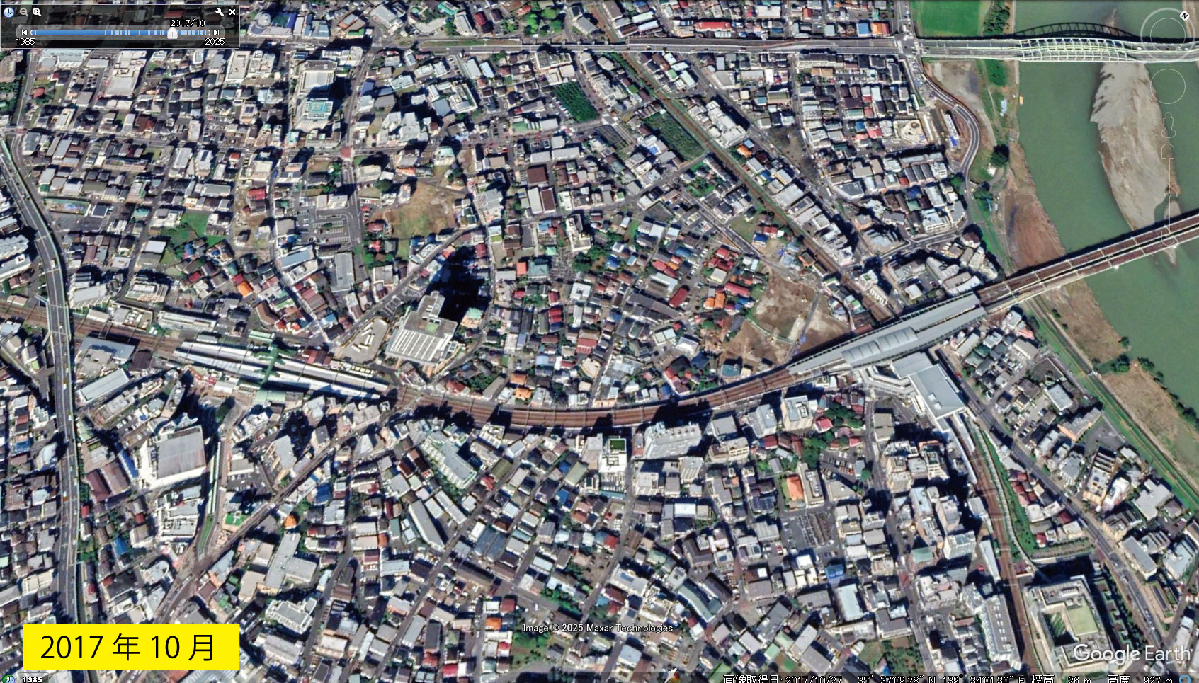 Google Earth 衛星写真(2D)登戸・向ヶ丘遊園 2017年10月