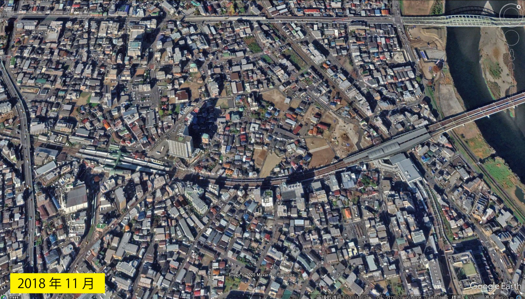 Google Earth 衛星写真(2D)登戸・向ヶ丘遊園 2018年11月