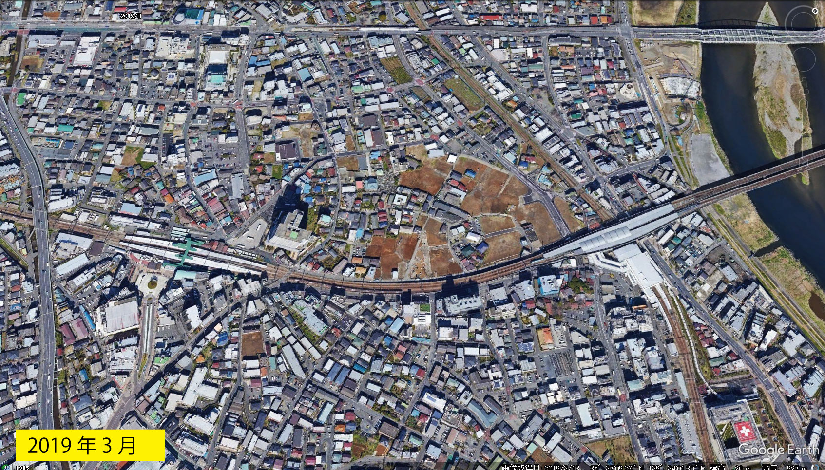 Google Earth 衛星写真(2D)登戸・向ヶ丘遊園 2019年3月