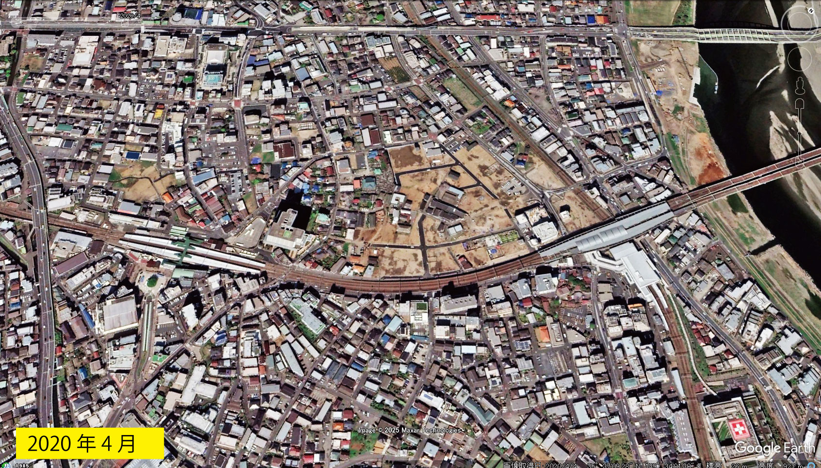 Google Earth 衛星写真(2D)登戸・向ヶ丘遊園 2020年4月