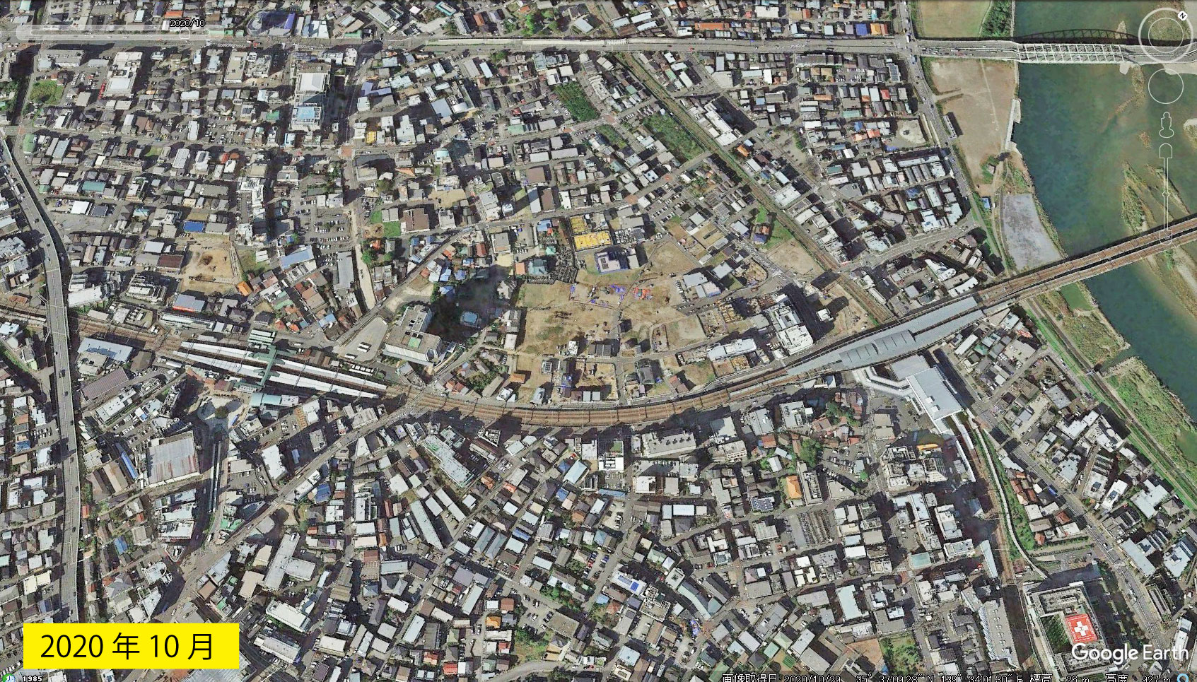 Google Earth 衛星写真(2D)登戸・向ヶ丘遊園 2020年10月