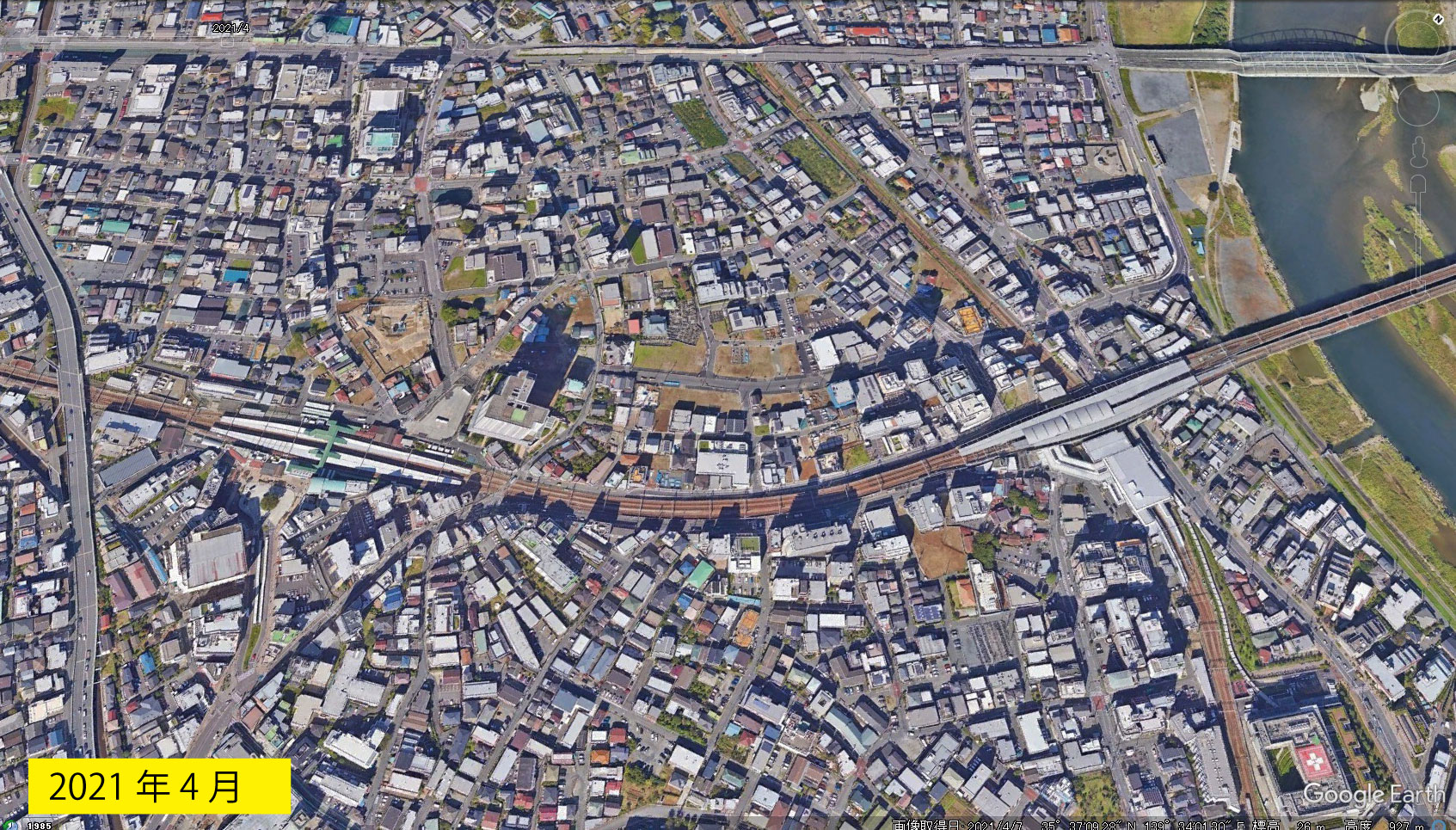 Google Earth 衛星写真(2D)登戸・向ヶ丘遊園 2021年4月