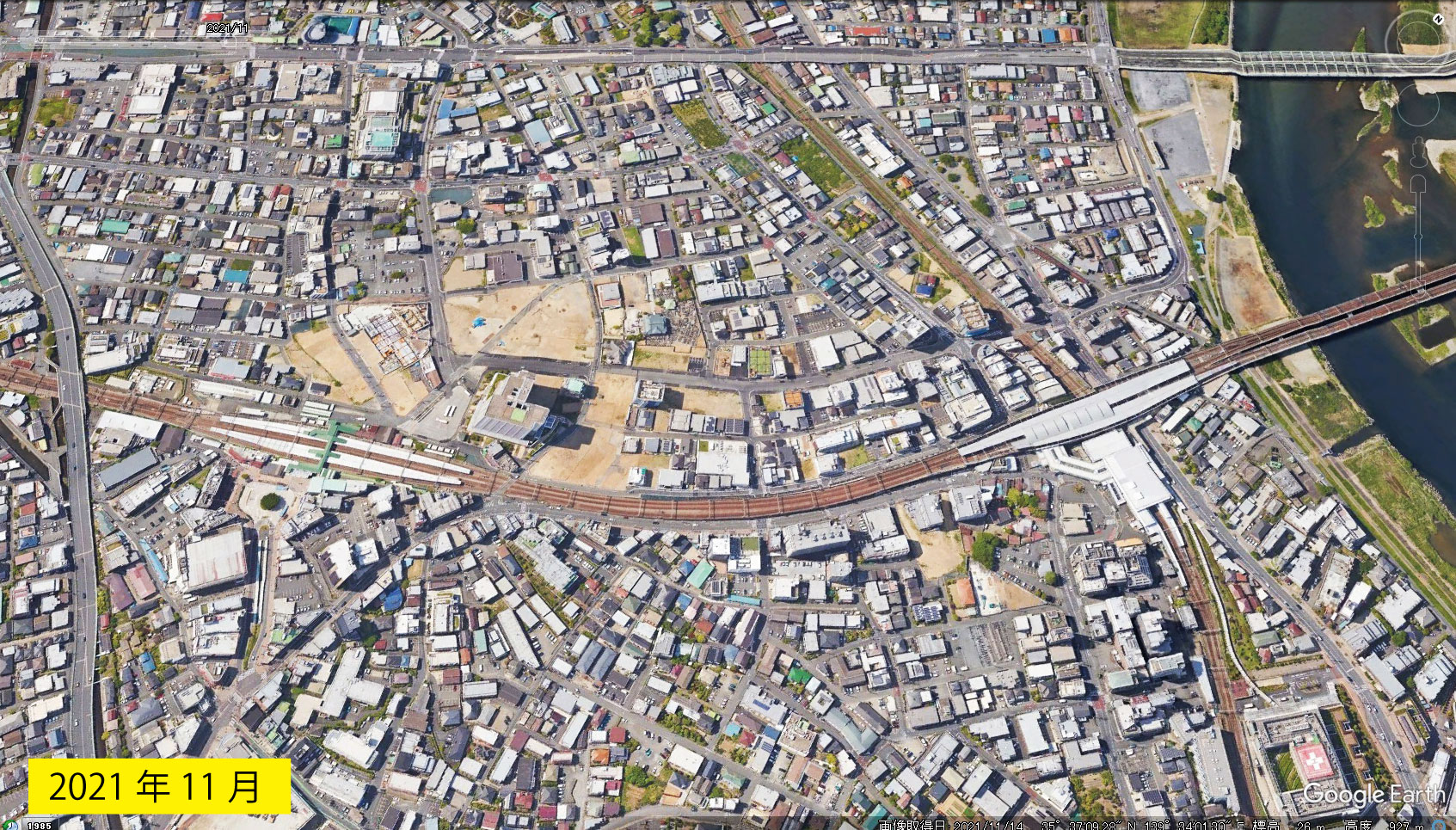 Google Earth 衛星写真(2D)登戸・向ヶ丘遊園 2021年11月