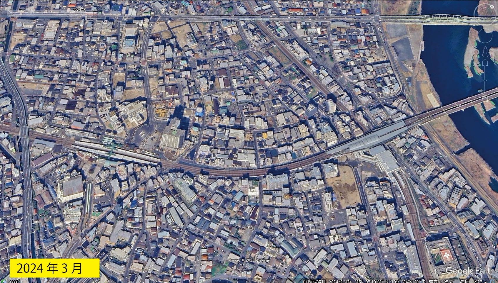 Google Earth 衛星写真(2D)登戸・向ヶ丘遊園 2024年3月