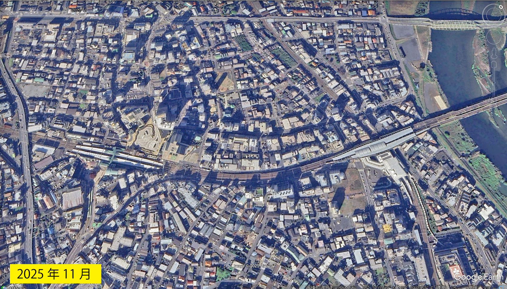 Google Earth 衛星写真(2D)登戸・向ヶ丘遊園 2025年11月