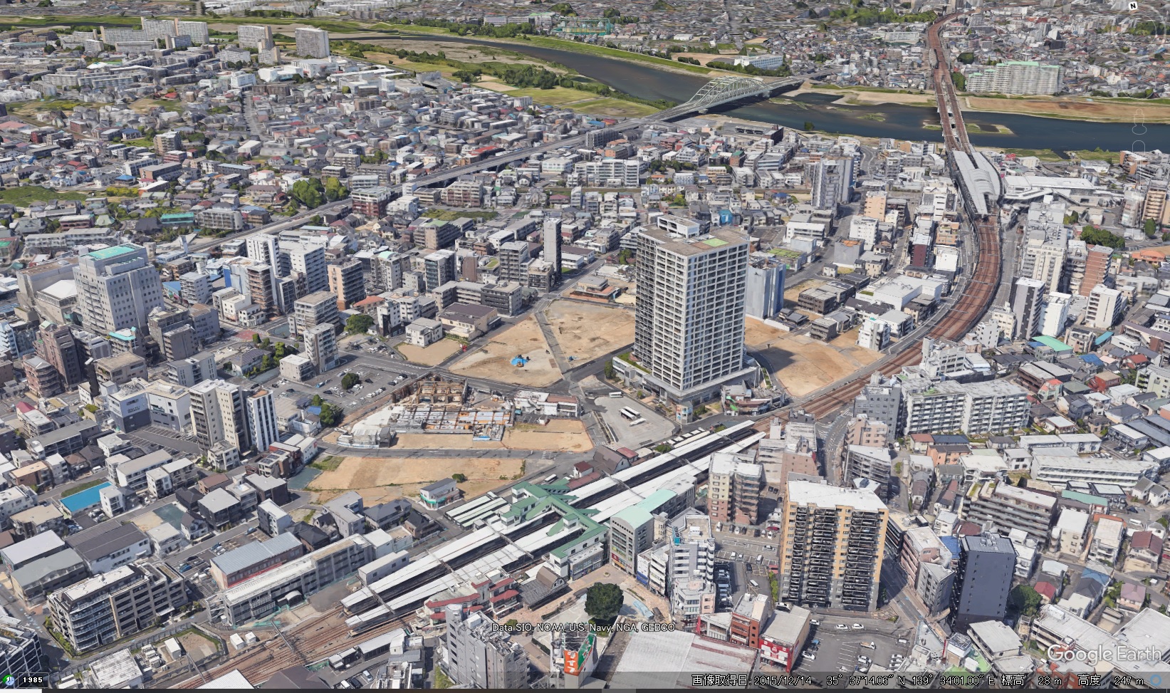 Google Earth 3D 神奈川県 川崎市 向ヶ丘遊園駅 北口 駅前