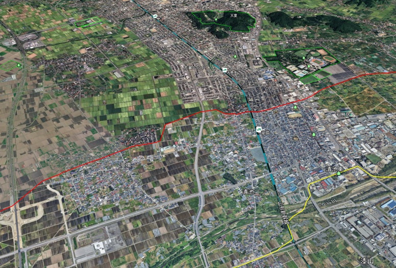 Google Earth 3D 山形県 天童市 高擶町、清池町