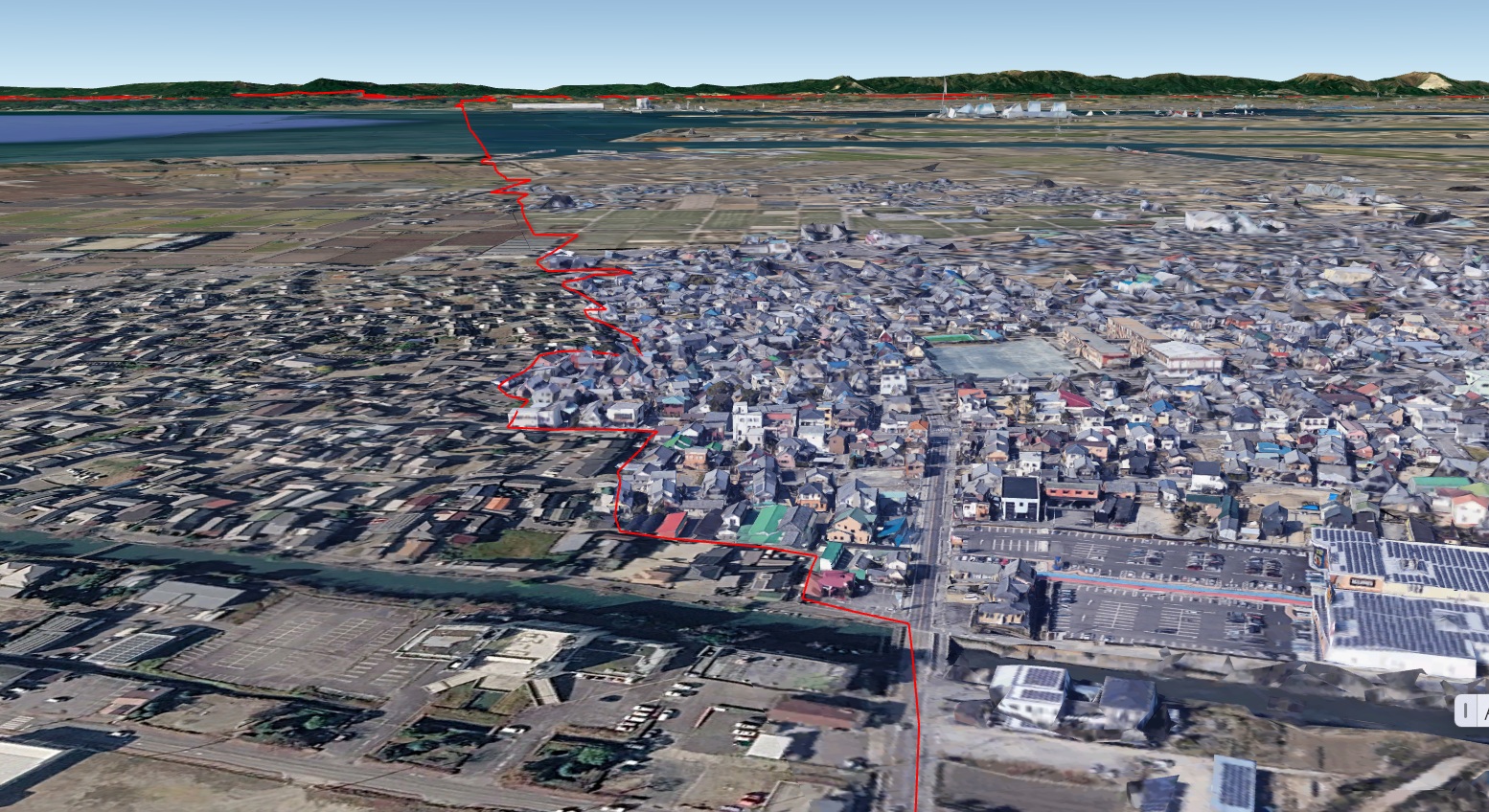 Google Earth 2.5D表示都市-一式町(現西尾市)愛知県