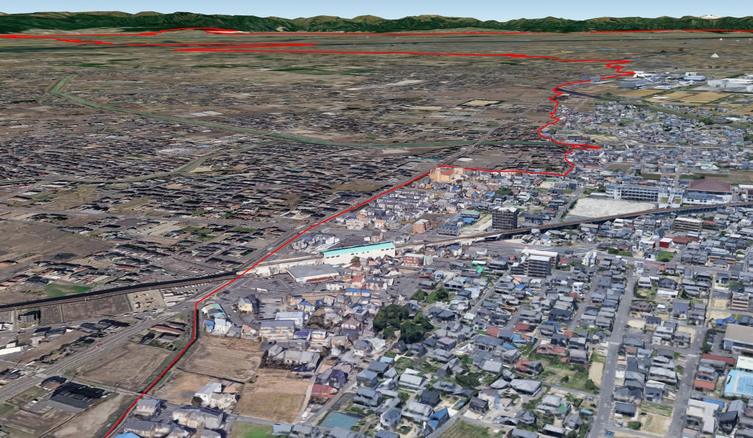 Google Earth 2.5D表示都市-佐織町(現愛西市)愛知県