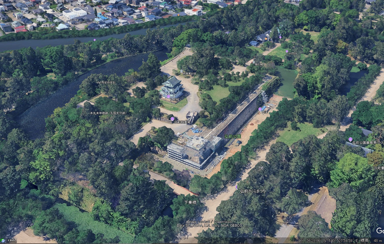 2026年8月 弘前城3D Google Earth 天守曳戻し