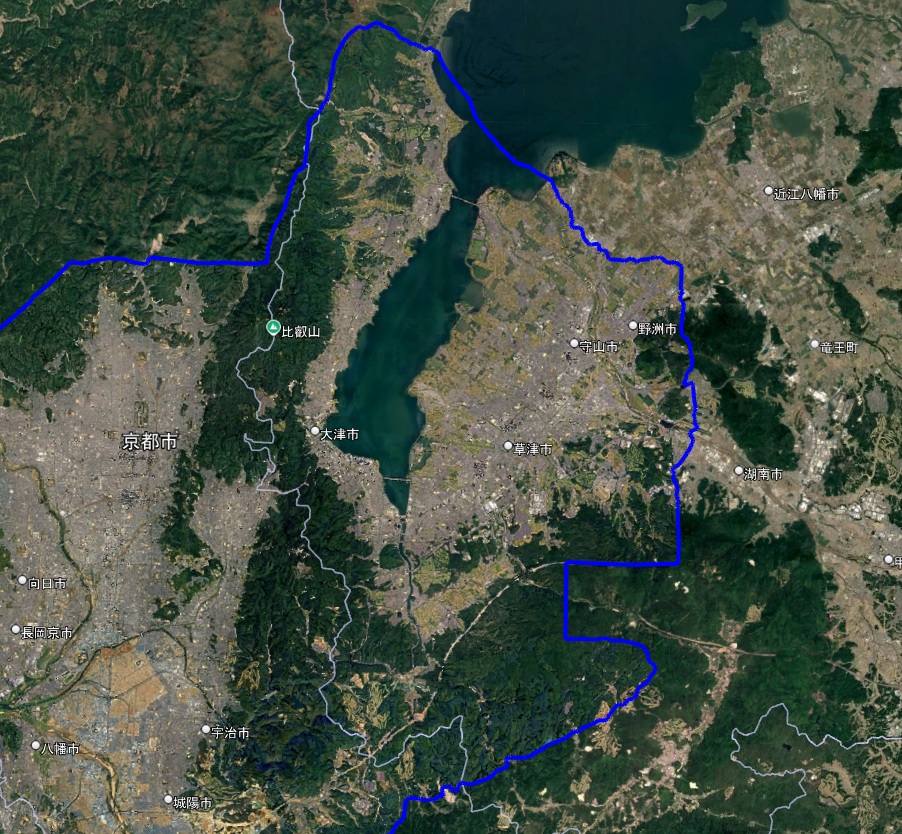 google Erath 3D表示エリア 滋賀県 大津→旧野洲町 周辺 エリア