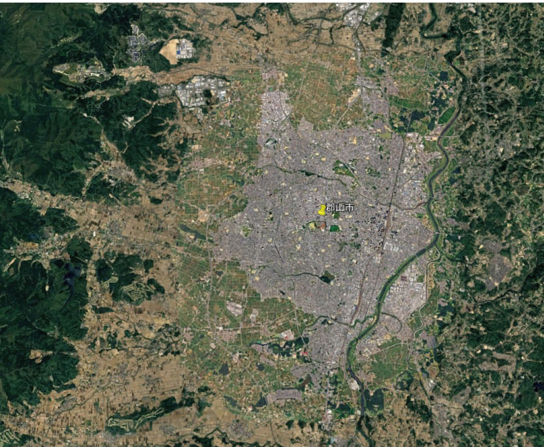 Google Earthで見た福島県郡山市の市街地全体