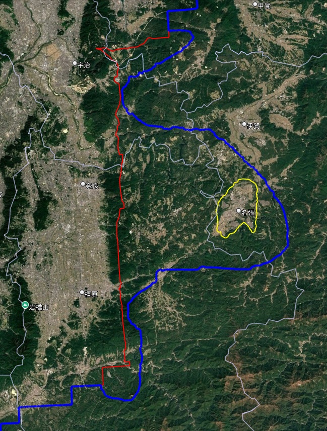 奈良県北東部と大和高原、三重県名張市周辺に拡張したGoogle Earthの3D表示エリア比較